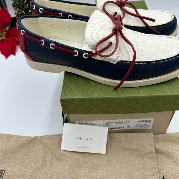 Men’s Gucc calf Leather GG embossed boat shoes size 12 made in Italy - Picture 3 of 9